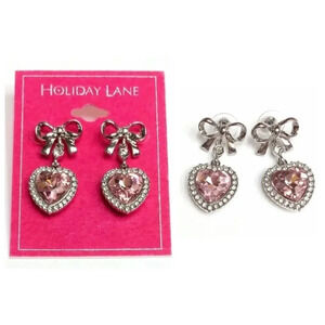Anthropologie Silver Pink Crystal Heart Earrings